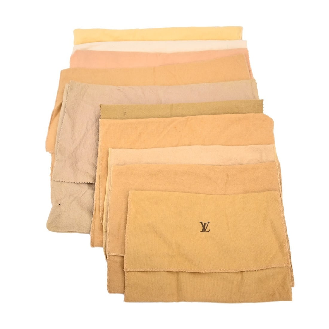 Set of 10 Cotton Louis Vuitton Brown Beige Dustbags: Set of 10 Cotton Louis Vuitton Brown Beige Dustbags This is a set of 10 Louis Vuitton dust bags crafted from 100% cotton in brown and beige. Designed for unisex use, these dust bags are intended to he