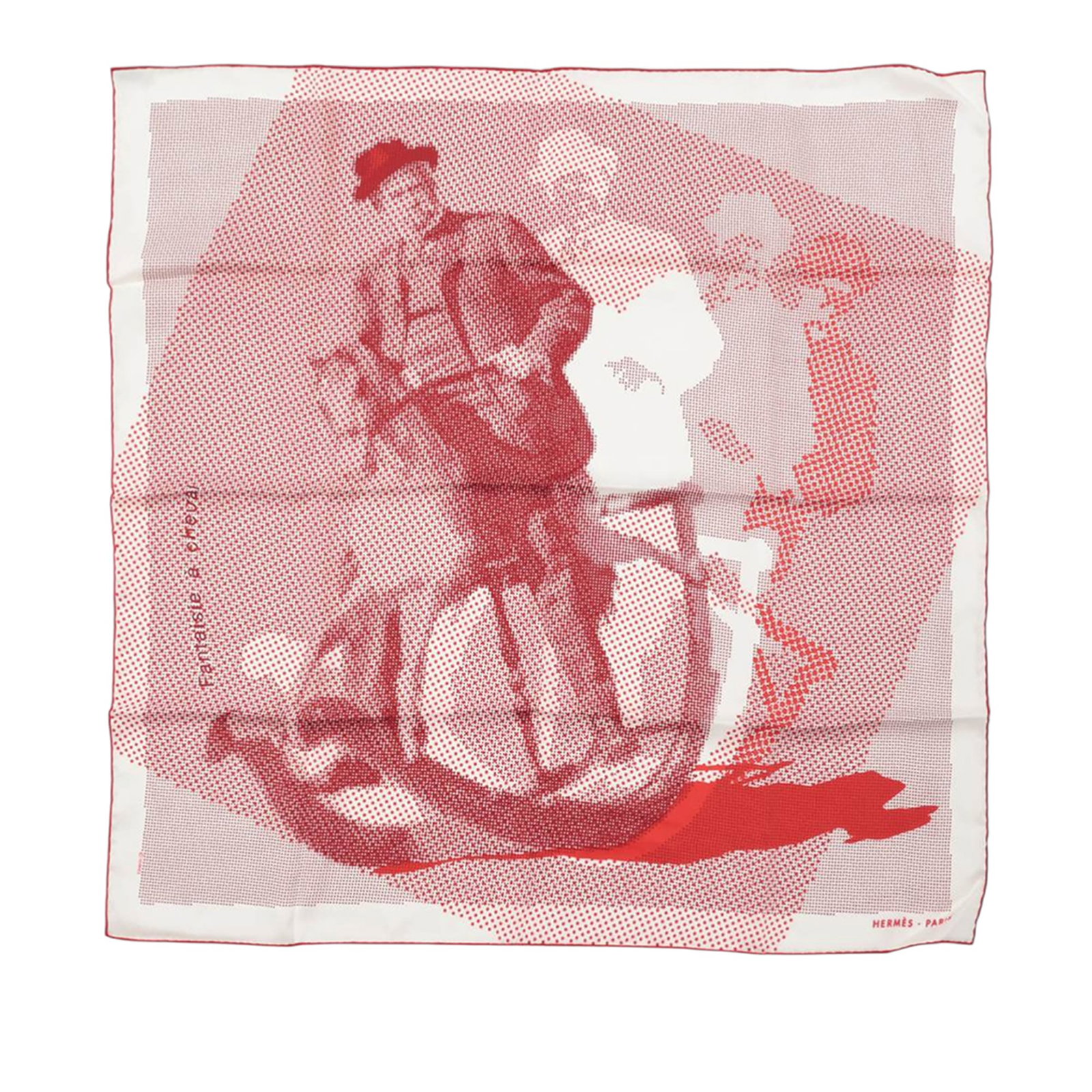 Hermes Fantaisie a Cheval Red Silk Scarf 70cm France: Hermes Fantaisie a Cheval Red Silk Scarf 70cm France This Hermes Fantaisie a Cheval scarf showcases the iconic print on 100% silk in a rich red color. Made in France, this accessory is both elegant an