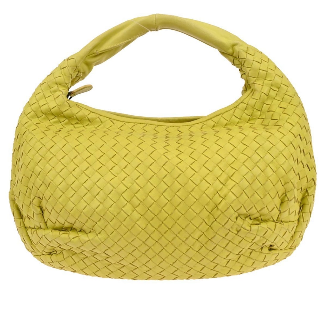 Yellow Intrecciato Lambskin Large Hobo Bag by Bottega Veneta: Yellow Intrecciato Lambskin Large Hobo Bag by Bottega Veneta This Bottega Veneta Intrecciato hobo handbag is crafted from yellow lambskin leather and features the brand's signature woven pattern. Desi