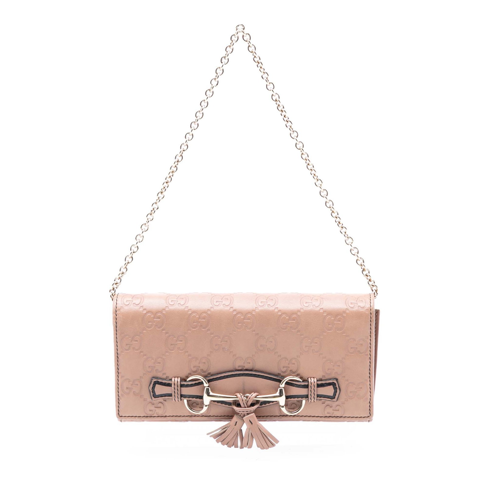 Gucci Guccissima Emily Chain Wallet Brown Embossed Leather Bag: Gucci Guccissima Emily Chain Wallet Brown Embossed Leather Bag The Guccissima Emily Wallet On Chain is crafted from embossed leather in a brown hue. It features a chain link strap, a front flap with m