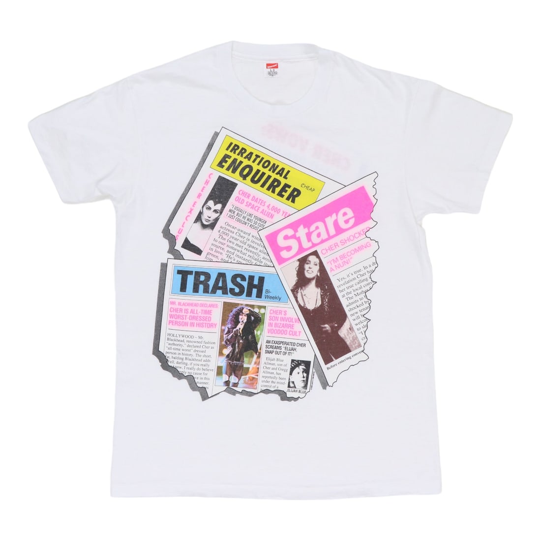 Vintage 1990 Cher Irrational Enquirer Graphic Cotton T Shirt White: Vintage 1990 Cher Irrational Enquirer Graphic Cotton T Shirt White This is an original vintage 1990 Cher Irrational Enquirer shirt featuring graphics on both the front and back. The shirt is made from