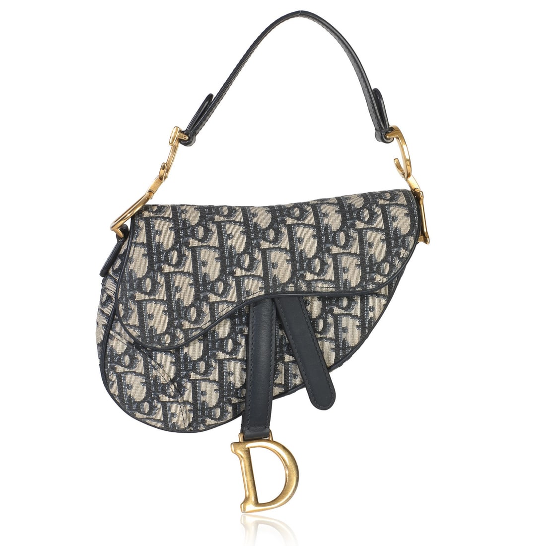 Mini Saddle Top Handle Blue Canvas Bag by Christian Dior with Dustbag: Mini Saddle Top Handle Blue Canvas Bag by Christian Dior with Dustbag This Christian Dior Mini Saddle Bag features the iconic navy Oblique canvas with a top handle design. The bag includes gold-tone h