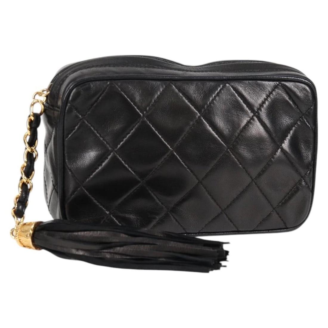 Chanel Black Quilted Lambskin Vintage Camera Bag with Diamond CC Logo: Chanel Black Quilted Lambskin Vintage Camera Bag with Diamond CC Logo This Chanel Vintage Diamond CC Camera Bag features quilted black leather and a classic design. It is crafted for women and include