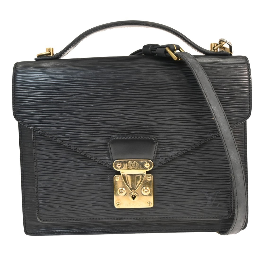Louis Vuitton Monceau 28 Black Epi Leather Medium Satchel with Adjustable Strap: Louis Vuitton Monceau 28 Black Epi Leather Medium Satchel with Adjustable Strap This Louis Vuitton Monceau 28 is a medium-sized satchel crafted from black Epi leather, featuring the signature Louis Vu