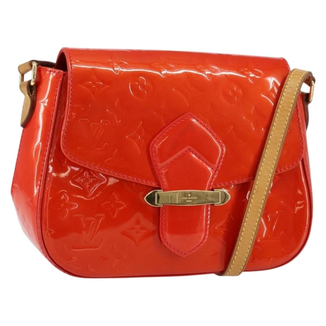 Red Patent Leather Louis Vuitton Bellflower GM Handbag 18cm by 25cm by 8cm: Red Patent Leather Louis Vuitton Bellflower GM Handbag 18cm by 25cm by 8cm This Louis Vuitton Bellflower Handbag in Monogram Vernis patent leather features a vibrant red color and a sleek silhouette. 