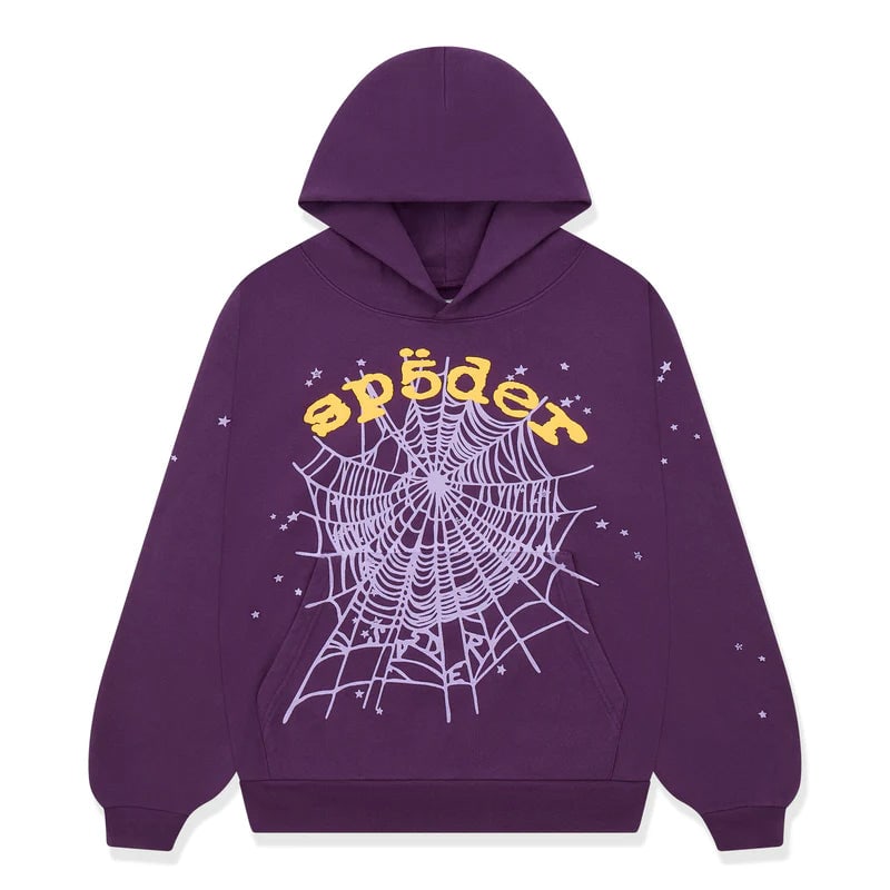 XXL Sp5der OG Web V2 Hoodie Purple Star Graphic: XXL Sp5der OG Web V2 Hoodie Purple Star Graphic The Sp5der Purple Star OG Web V2 Hoodie is an un-used, authentic garment featuring the signature Sp5der design. Presented in a striking purple colorway 
