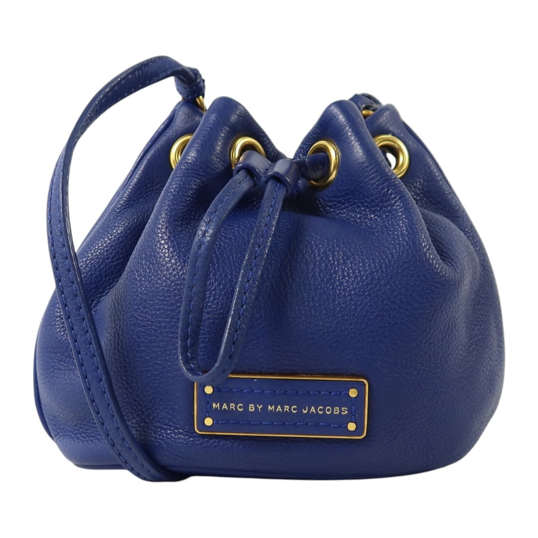 Marc by Marc Jacobs Blue Calfskin Shoulder Bag Mini: Marc by Marc Jacobs Blue Calfskin Shoulder Bag Mini This Marc by Marc Jacobs "Too Hot To Handle Mini" shoulder bag features a compact silhouette crafted from blue calfskin leather. Designed for women,