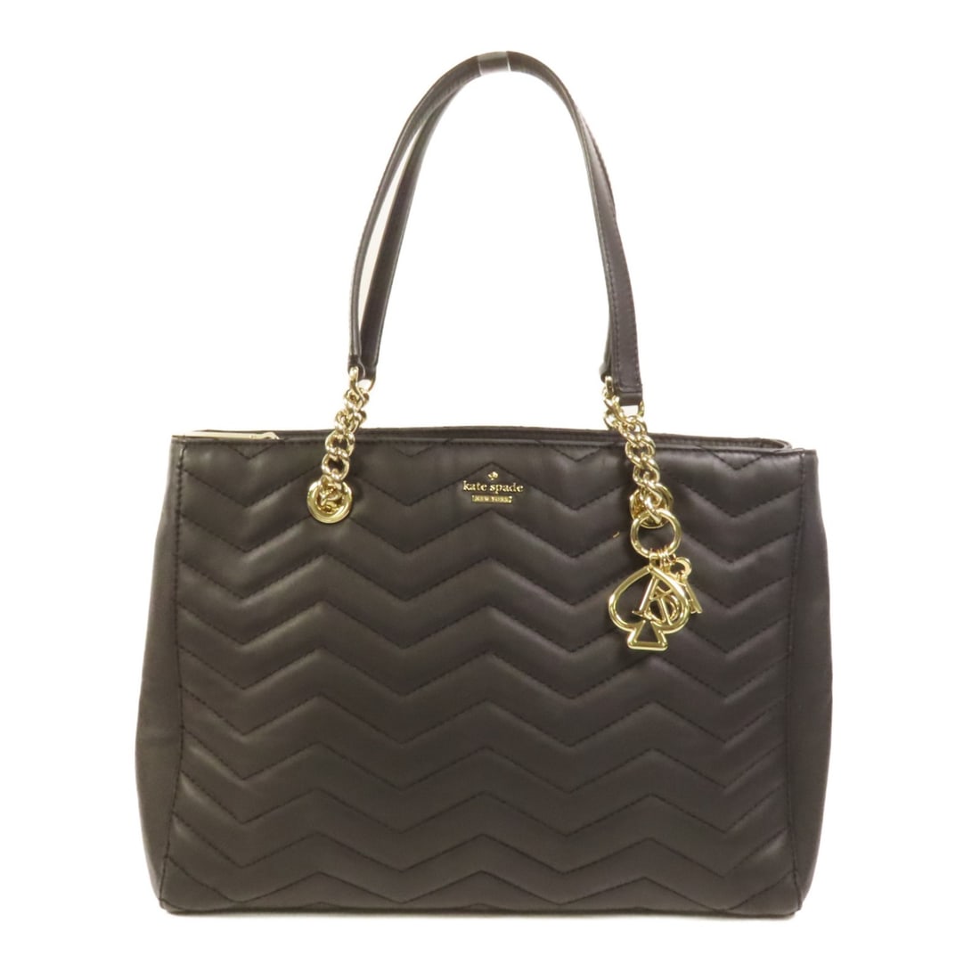 Kate Spade Black Calfskin Leather Tote with Gold Hardware: Kate Spade Black Calfskin Leather Tote with Gold Hardware This Kate Spade tote bag features a sleek black calfskin leather exterior and a classic shoulder bag design. Crafted for women, it combines bo