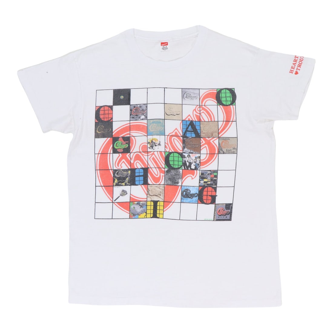 Vintage 1990 Hearts In Trouble Chicago Graphic White Cotton Shirt XL: Vintage 1990 Hearts In Trouble Chicago Graphic White Cotton Shirt XL This is an original vintage 1990 "Chicago Hearts In Trouble" shirt. Featuring graphics on both the front and back, this shirt is ma