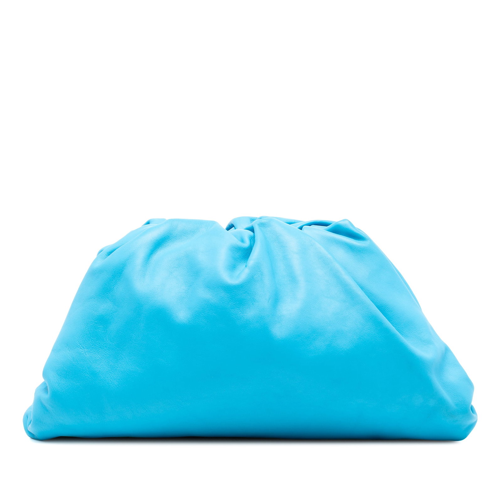 Blue Leather The Pouch Clutch by Bottega Veneta: Blue Leather The Pouch Clutch by Bottega Veneta This Bottega Veneta The Pouch is crafted from blue lambskin leather and features a soft, gathered silhouette with a top magnetic frame closure. Made in 