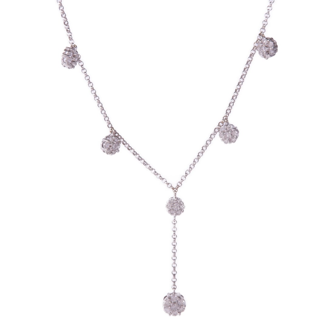 JEWELRY Diamond Necklace in 18K White Gold: JEWELRY Diamond Necklace in 18K White Gold This exquisite diamond necklace features a stunning design crafted from 18K white gold (K18WG), ensuring both durability and elegance. The necklace showcases