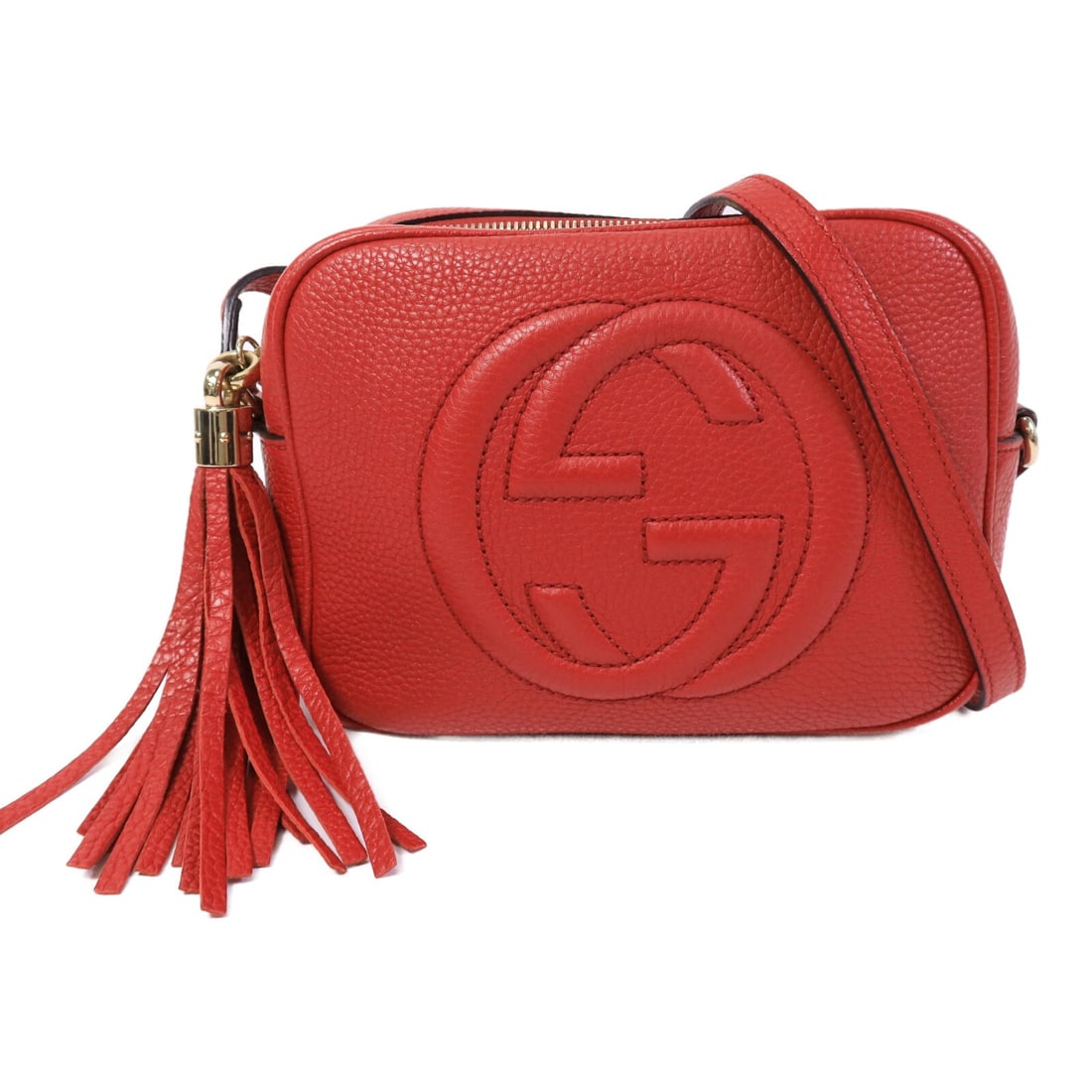 Gucci Soho Disco calfskin shoulder bag GG GHW: Gucci Soho Disco calfskin shoulder bag GG GHW This Gucci Soho Disco shoulder bag is crafted from calfskin leather and features a sleek black exterior. Designed for women, it offers a compact and styli