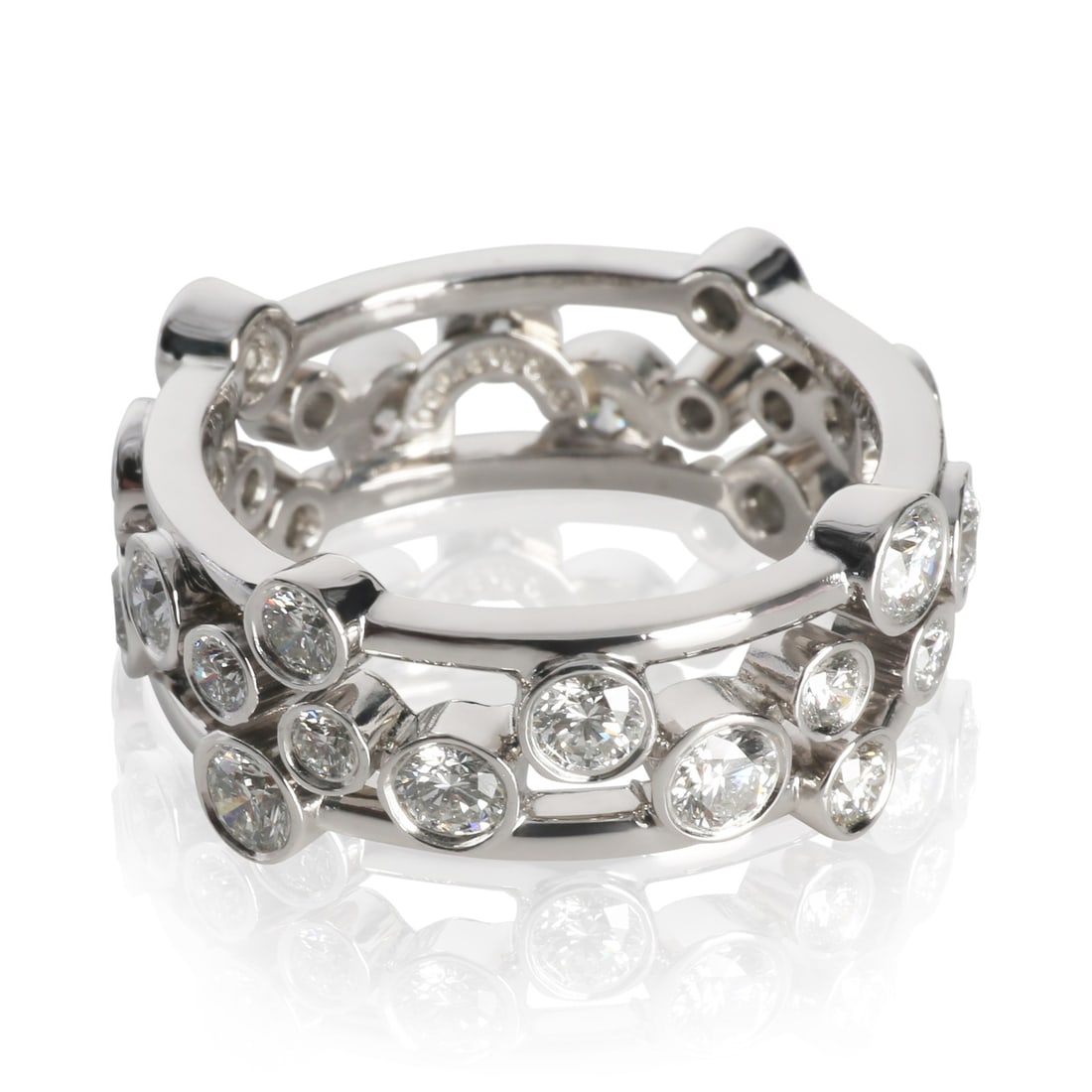 Bubbles Collection Platinum Diamond Ring Size 6 with Box by Tiffany & Co.: Bubbles Collection Platinum Diamond Ring Size 6 with Box by Tiffany & Co. This Tiffany & Co. Bubbles ring features round brilliant diamonds set in platinum with a purity of 950. The total diamond weig