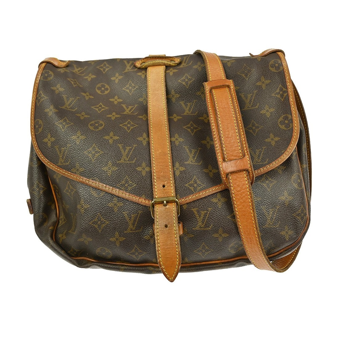 Monogram Canvas Saumur Shoulder Bag by Louis Vuitton: Monogram Canvas Saumur Shoulder Bag by Louis Vuitton This Louis Vuitton Saumur handbag features the iconic Monogram canvas design in brown and is suitable for unisex use. Crafted in France, the bag sh