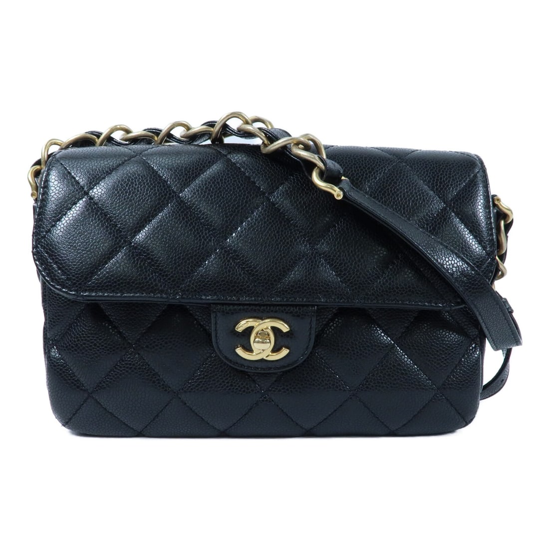 Black Calfskin CHANEL Shoulder Bag with CC Logo and Gold Hardware (1 of 16)