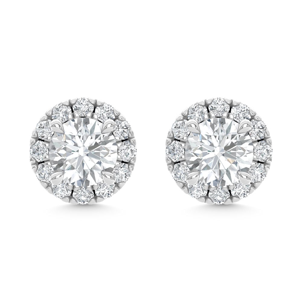 14K White Gold Diamond 2 Ct.Tw. Halo Stud Earrings ( Center 0.75ct): 14K White Gold Diamond 2 Ct.Tw. Halo Stud Earrings ( Center 0.75ct) A timeless statement piece, these white gold halo studs display 2 Ct.Tw. of diamonds with exceptional brilliance. 14k White Gold Sto