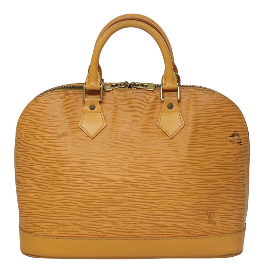 Yellow Epi Leather Alma Bag by Louis Vuitton France: Yellow Epi Leather Alma Bag by Louis Vuitton France This Louis Vuitton Alma handbag features a striking yellow Epi leather exterior, offering both durability and style. Designed for women, it includes