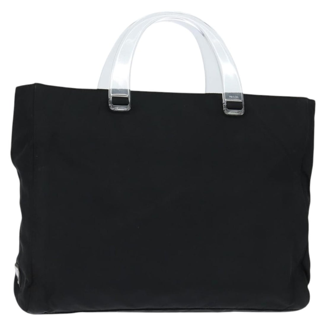 Prada Tessuto Black Nylon Tote with Resin Handles: Prada Tessuto Black Nylon Tote with Resin Handles This Prada Resin Handle Tote is crafted from black nylon and features a durable resin handle. Designed for women, it offers a spacious interior and pr