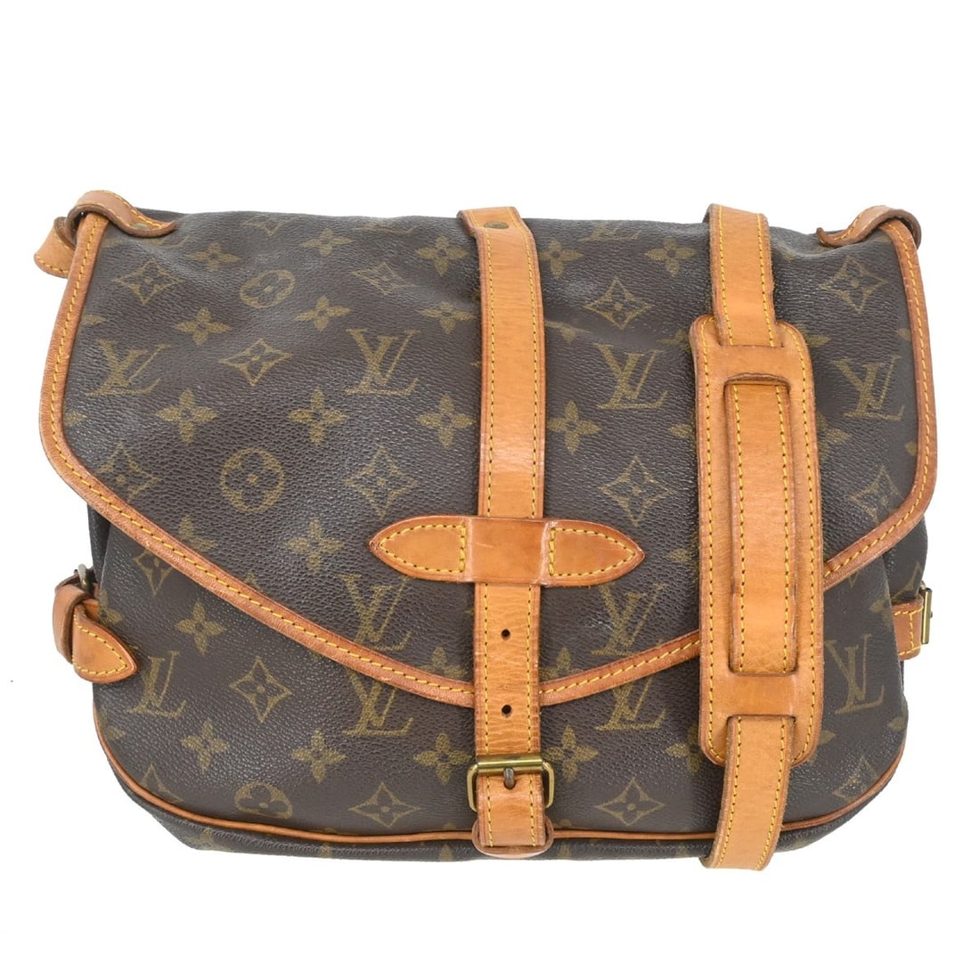 Louis Vuitton Saumur 30 Monogram Canvas Shoulder Bag Brown France: Louis Vuitton Saumur 30 Monogram Canvas Shoulder Bag Brown France This Louis Vuitton Saumur 30 messenger bag features the iconic monogram canvas leather exterior with brown accents. Designed in a medi