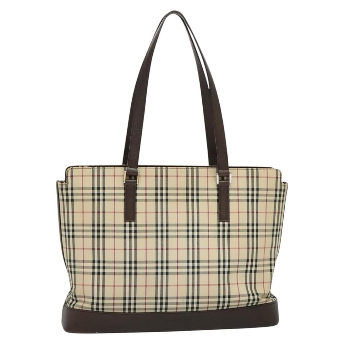 Burberry Beige Canvas Nova Check Tote with Leather Trim: Burberry Beige Canvas Nova Check Tote with Leather Trim This Burberry Nova Check Tote is crafted from durable canvas with leather accents and showcases the iconic beige Nova Check pattern. Designed fo