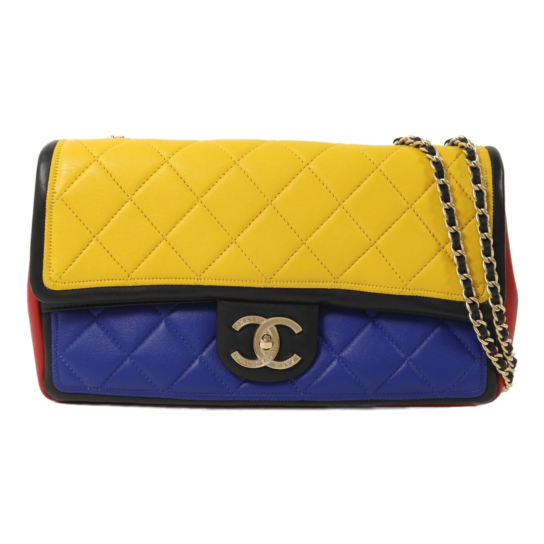 Chanel Multicolor Lambskin CC Shoulder Bag with Gold Hardware: Chanel Multicolor Lambskin CC Shoulder Bag with Gold Hardware This CHANEL shoulder bag features a multicolor lambskin leather exterior and a classic chain design. Crafted for women, it offers a regula