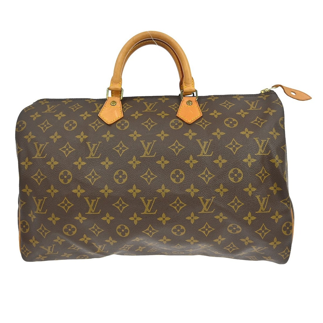 Louis Vuitton Speedy 40 Monogram Canvas Large Brown Duffle Bag: Louis Vuitton Speedy 40 Monogram Canvas Large Brown Duffle Bag This Louis Vuitton Speedy 40 duffle handbag features the iconic monogram canvas leather exterior and classic double handles. Designed in 