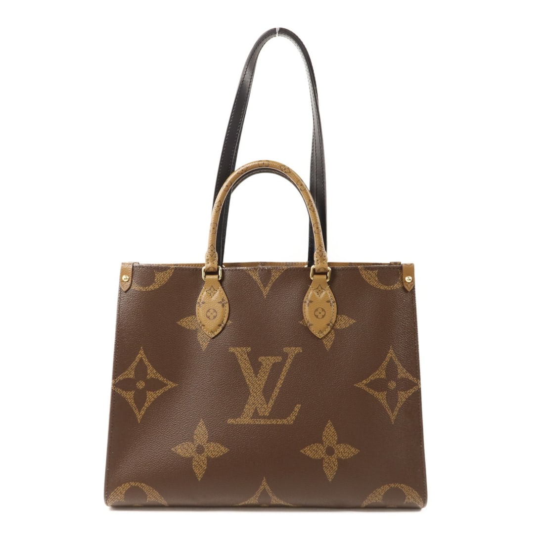 Louis Vuitton OnTheGo MM Monogram Giant Brown Canvas Shoulder Tote Bag: Louis Vuitton OnTheGo MM Monogram Giant Brown Canvas Shoulder Tote Bag This Louis Vuitton On The Go MM 2-way shoulder bag features the Monogram Giant pattern in brown PVC coated canvas. Designed for v