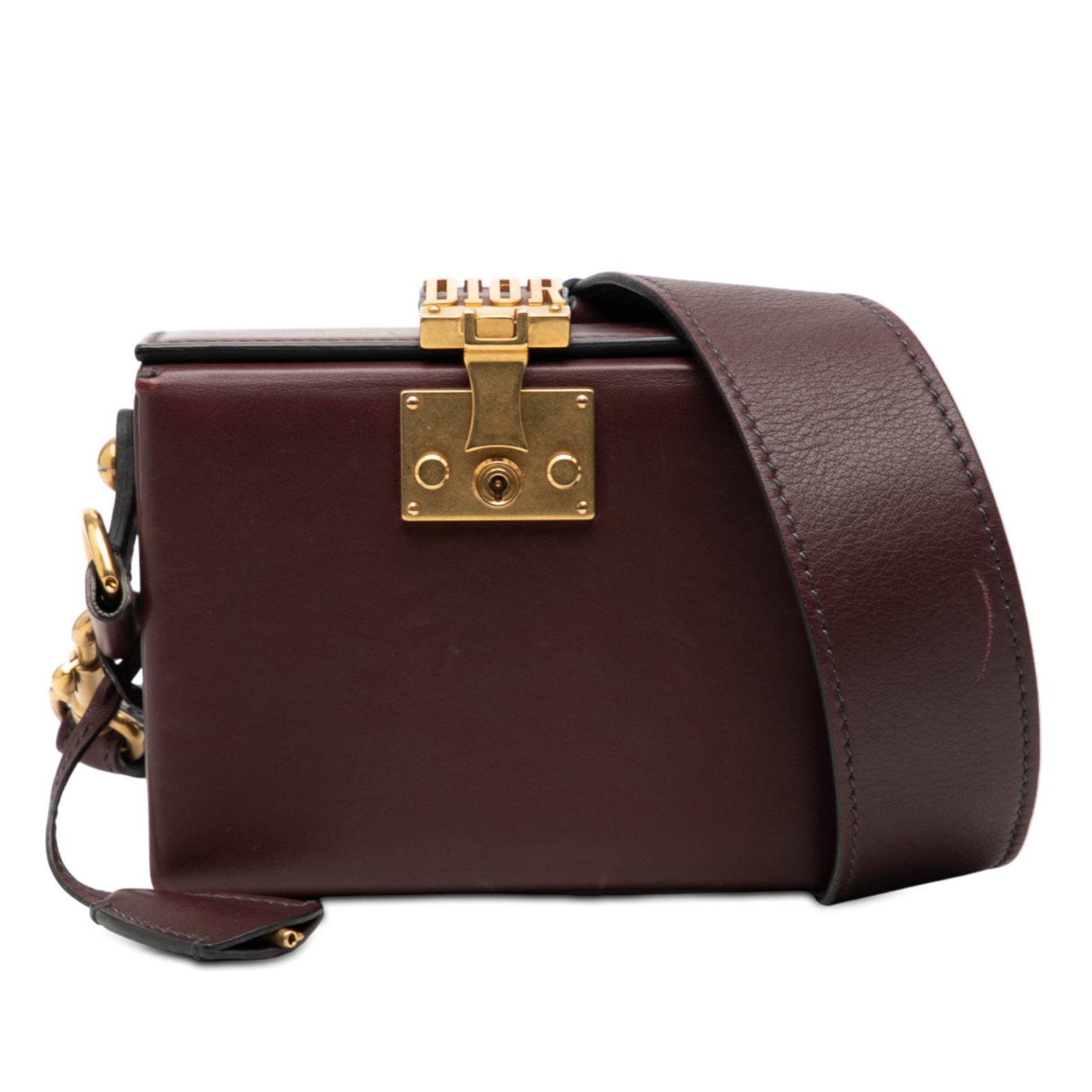 Dior Dioraddict Red Lambskin Leather Lockbox Chain Shoulder Bag: Dior Dioraddict Red Lambskin Leather Lockbox Chain Shoulder Bag This Dior Lambskin Dioraddict Lockbox Crossbody features a leather body in red, a flat leather strap, a top flap with a push-lock closur