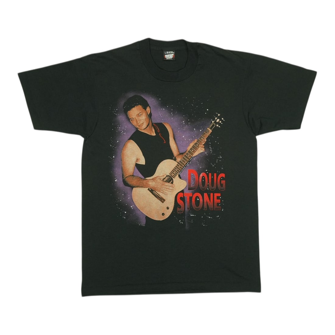 Vintage 1992 Doug Stones Discover Black Poly Cotton Graphic T Shirt Large: Vintage 1992 Doug Stones Discover Black Poly Cotton Graphic T Shirt Large This is an original vintage 1992 Doug Stones Discover shirt featuring front and back graphics. Made from a 50/50 poly/cotton b
