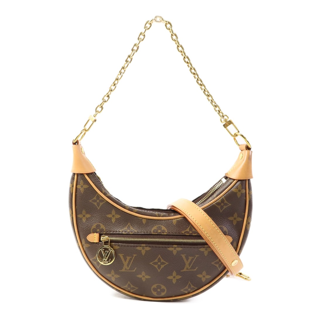 LOUIS VUITTON Monogram Brown 2 Way Shoulder Bag M81098: LOUIS VUITTON Monogram Brown 2 Way Shoulder Bag M81098 This exquisite Louis Vuitton Loop 2 Way Shoulder Bag (M81098) showcases a stylish design crafted from PVC coated canvas in a rich brown hue. Its 