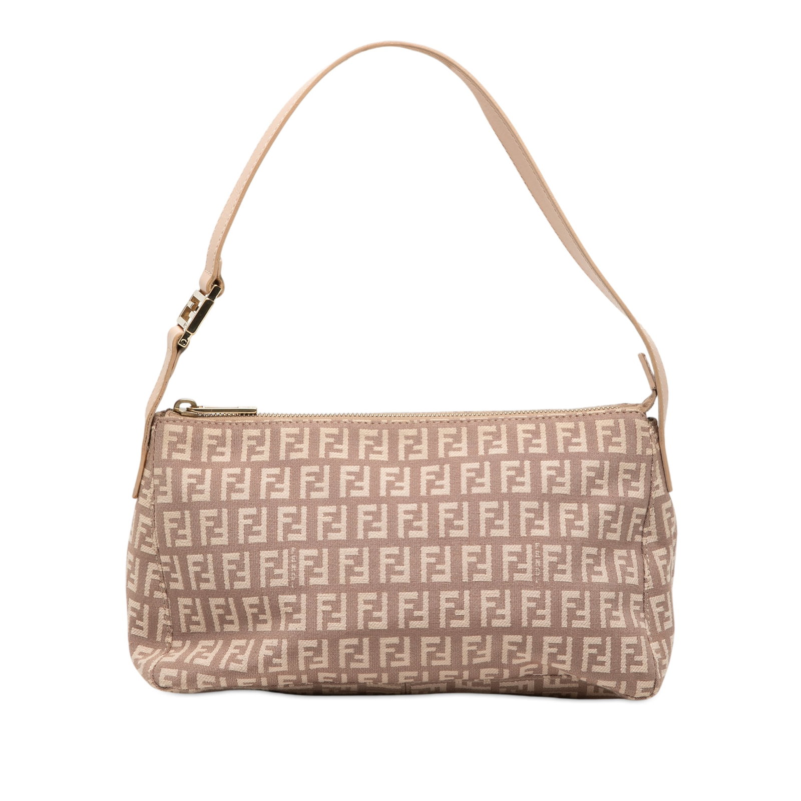 Fendi Zucchino Pink Canvas Shoulder Bag with Adjustable Leather Strap: Fendi Zucchino Pink Canvas Shoulder Bag with Adjustable Leather Strap The Fendi Zucchino Canvas Pochette is a pink shoulder bag crafted with a canvas body and an adjustable flat leather strap. It feat