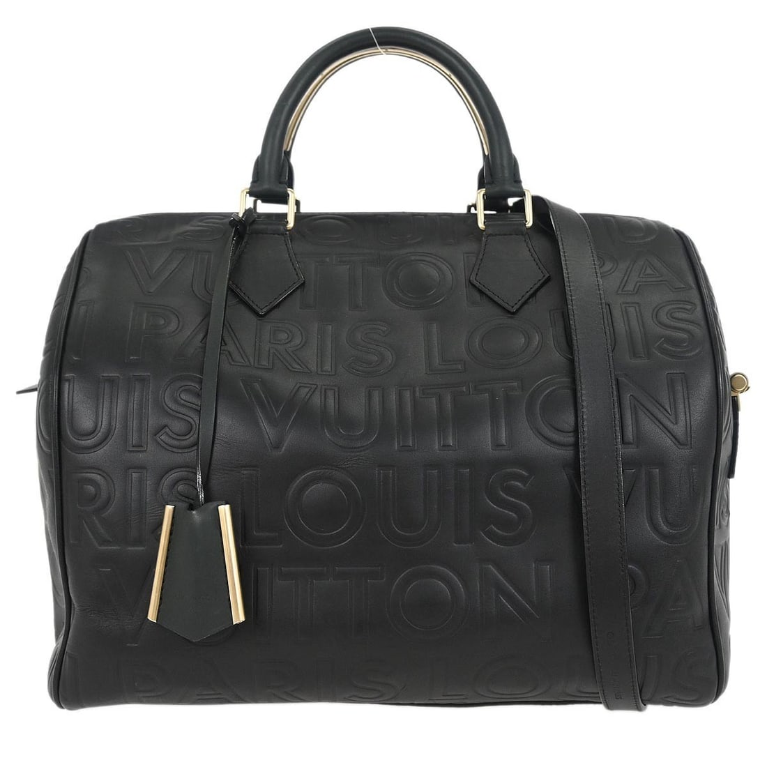 Louis Vuitton Speedy Cube Black Leather Handbag 30cm x 25cm x 22cm: Louis Vuitton Speedy Cube Black Leather Handbag 30cm x 25cm x 22cm This Louis Vuitton Paris Speedy Cube Bag is crafted from embossed black leather and designed for women. The handbag features a spacio