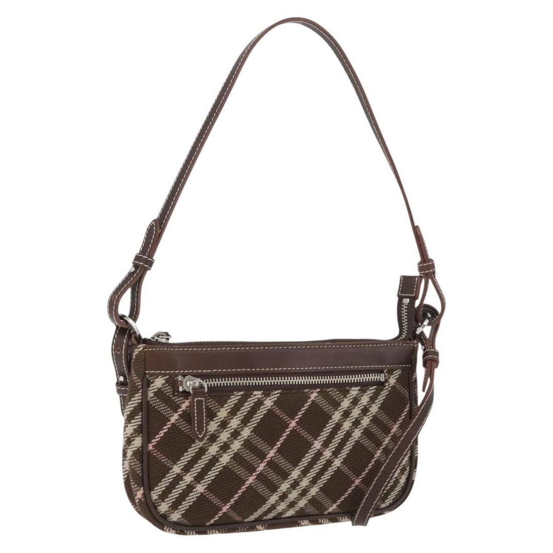 Burberry Nova Check Blue Label Brown Silver Shoulder Bag 2way Japan: Burberry Nova Check Blue Label Brown Silver Shoulder Bag 2way Japan This BURBERRY Nova Check Blue Label 2-way shoulder bag features a classic brown and silver color scheme in durable canvas material. 