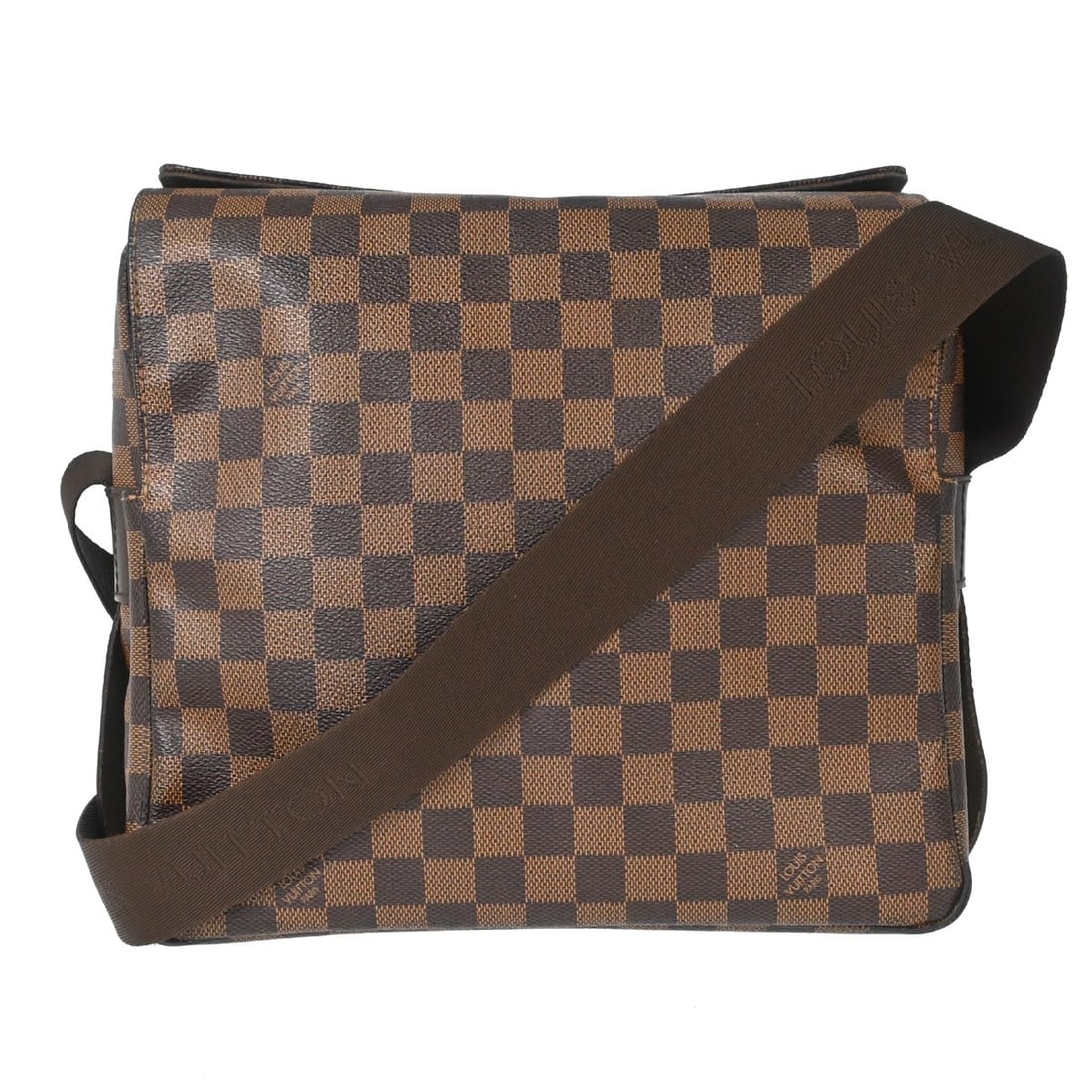 Louis Vuitton Naviglio Damier Brown Shoulder Bag: Louis Vuitton Naviglio Damier Brown Shoulder Bag This Louis Vuitton Damier Naviglio shoulder bag features the iconic brown check canvas exterior with a classic flap magnet zip closure. Designed for ve