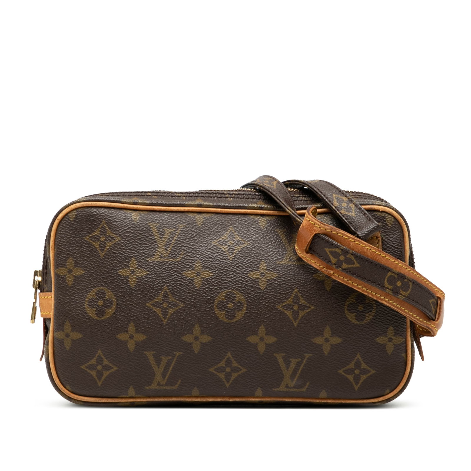 Louis Vuitton Marly Bandouliere Shoulder Bag in Monogram Canvas: Louis Vuitton Marly Bandouliere Shoulder Bag in Monogram Canvas The Louis Vuitton Monogram Pochette Marly Bandouliere features a classic monogram canvas body with vachetta leather trim, an adjustable 