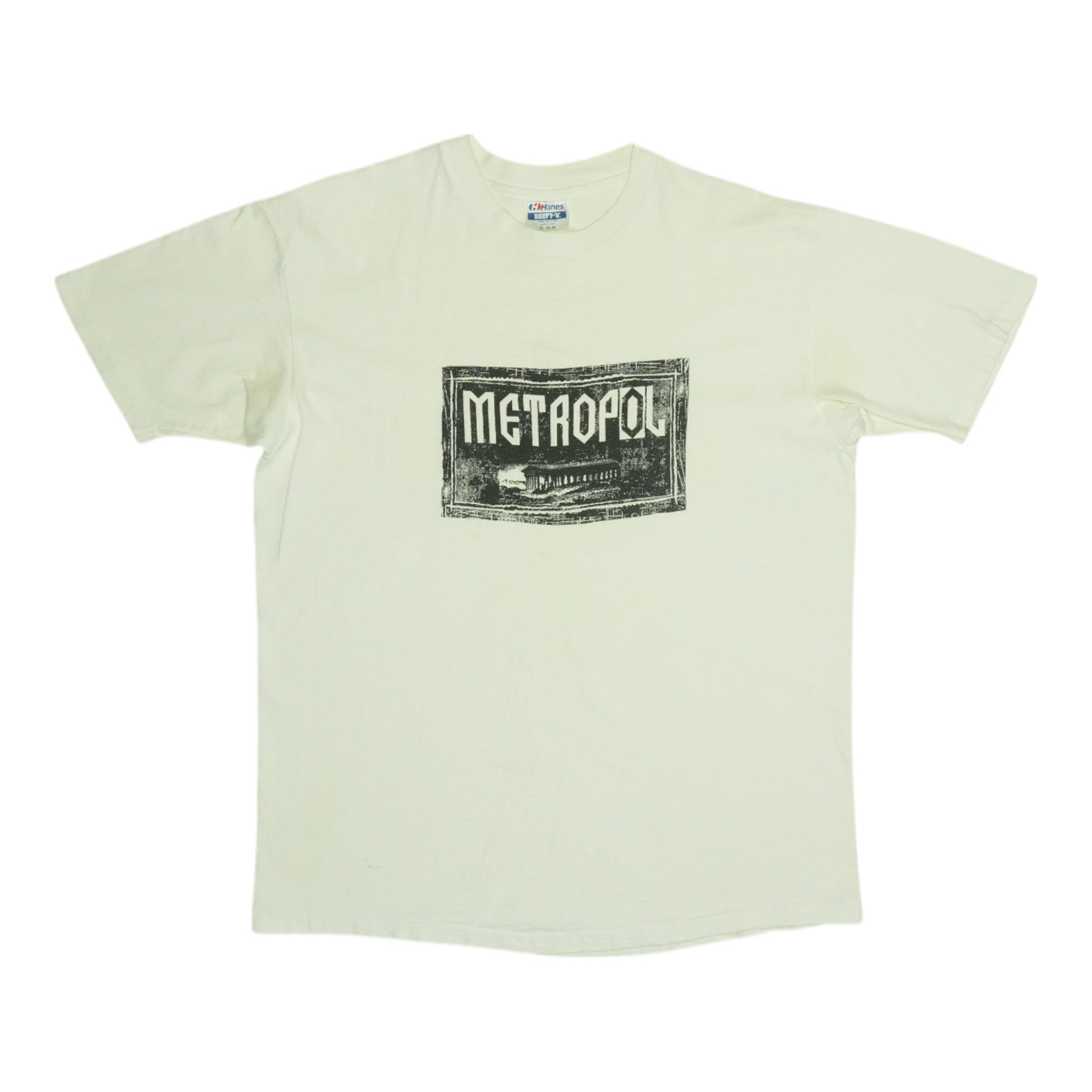 Vintage 1980s Metropol White Cotton Graphic Shirt Extra Large: Vintage 1980s Metropol White Cotton Graphic Shirt Extra Large This is an original vintage Metropol shirt from the 1980s, featuring graphics on both the front and back. Made from 100% cotton in white, 