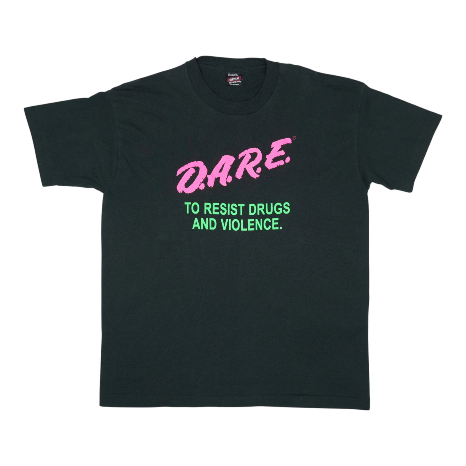 Vintage Black 1990s DARE Anti Drug Education Poly Cotton T Shirt Extra Large: Vintage Black 1990s DARE Anti Drug Education Poly Cotton T Shirt Extra Large This is an original vintage 1990s DARE (Drug Abuse Resistance Education) shirt. It features no back graphics and is made fr