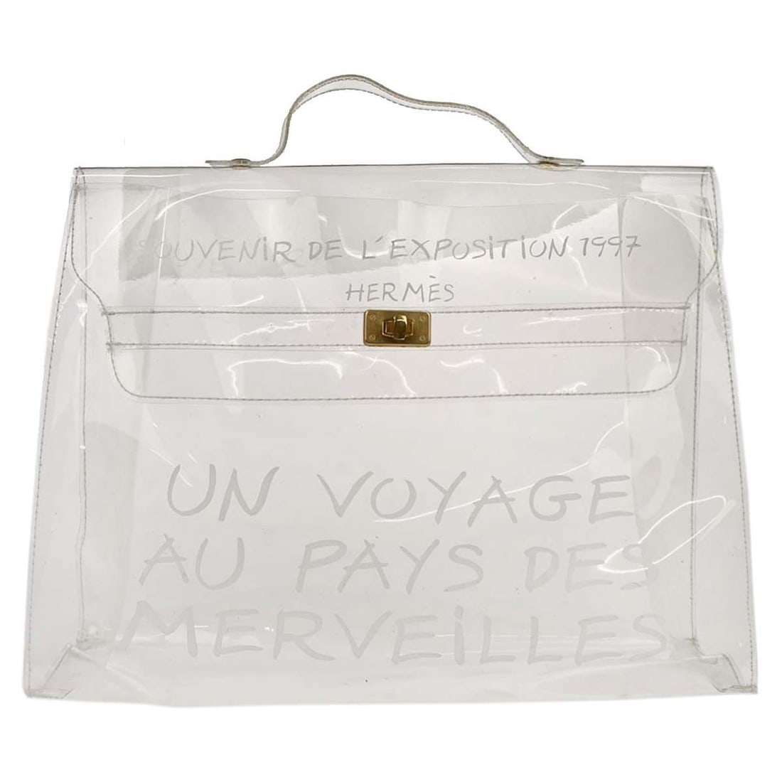 Hermes Kelly Large Clear PVC Top Handle Beach Bag 16 Inch France: Hermes Kelly Large Clear PVC Top Handle Beach Bag 16 Inch France This Hermes Kelly Beach handbag is crafted from clear PVC, featuring a large size and a top handle design. The bag is designed for wome
