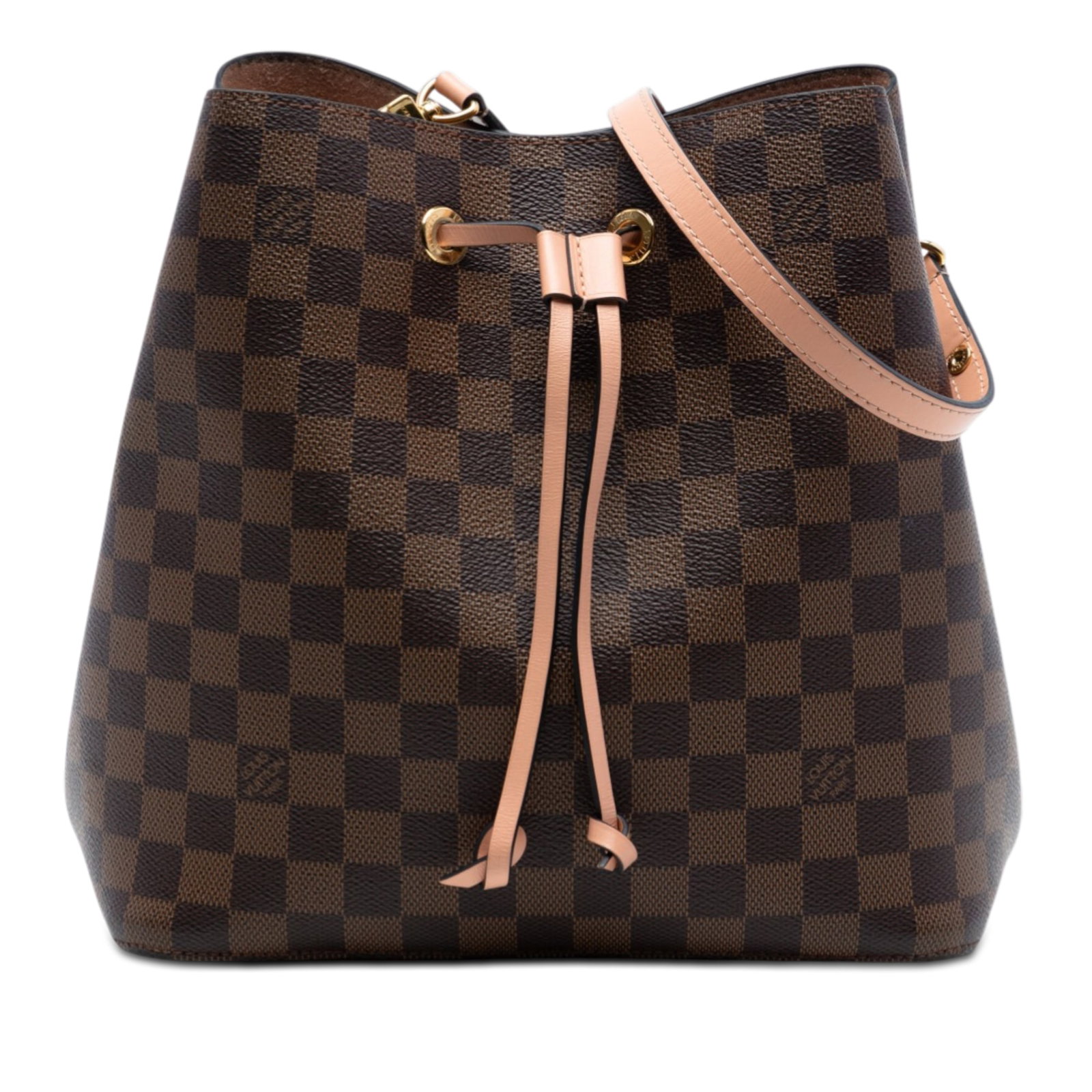 Louis Vuitton NeoNoe MM Bucket Bag in Damier Ebene Canvas: Louis Vuitton NeoNoe MM Bucket Bag in Damier Ebene Canvas This Louis Vuitton Damier Ebene NeoNoe MM features the signature Damier Ebene canvas body with a flat leather strap and drawstring closure. Th