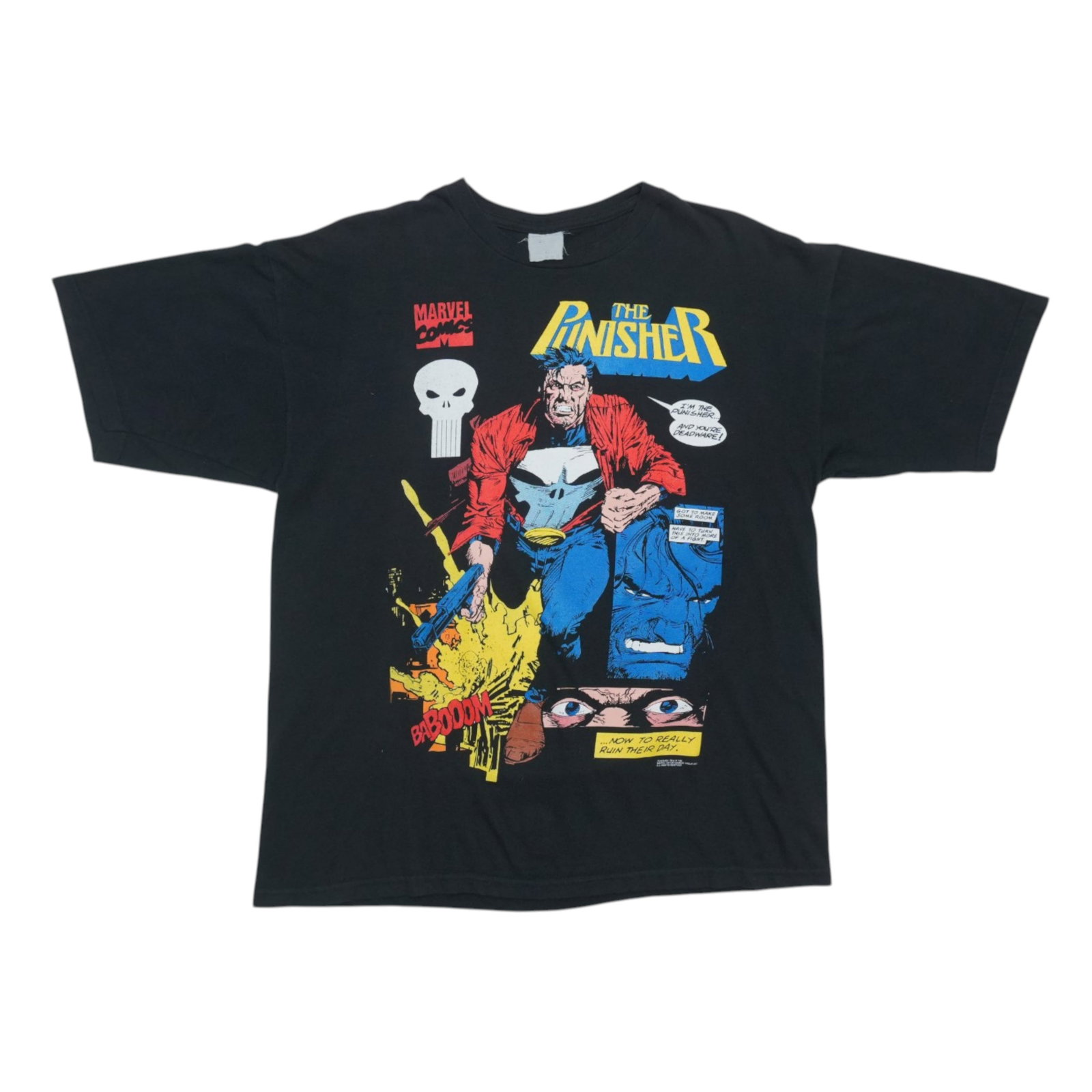 Vintage 1990s Marvel Punisher Black Poly Cotton Graphic Tee (1 of 5)