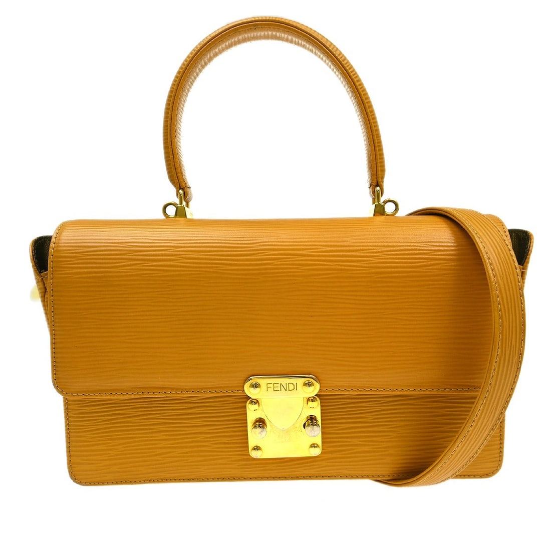 Fendi Zucca Beige Leather Top Handle Bag 9 in 6 in 3 in: Fendi Zucca Beige Leather Top Handle Bag 9 in 6 in 3 in This Fendi beige 2-way handbag features the iconic Fendi Zucca pattern and is crafted from leather. It offers versatility with both a shoulder s