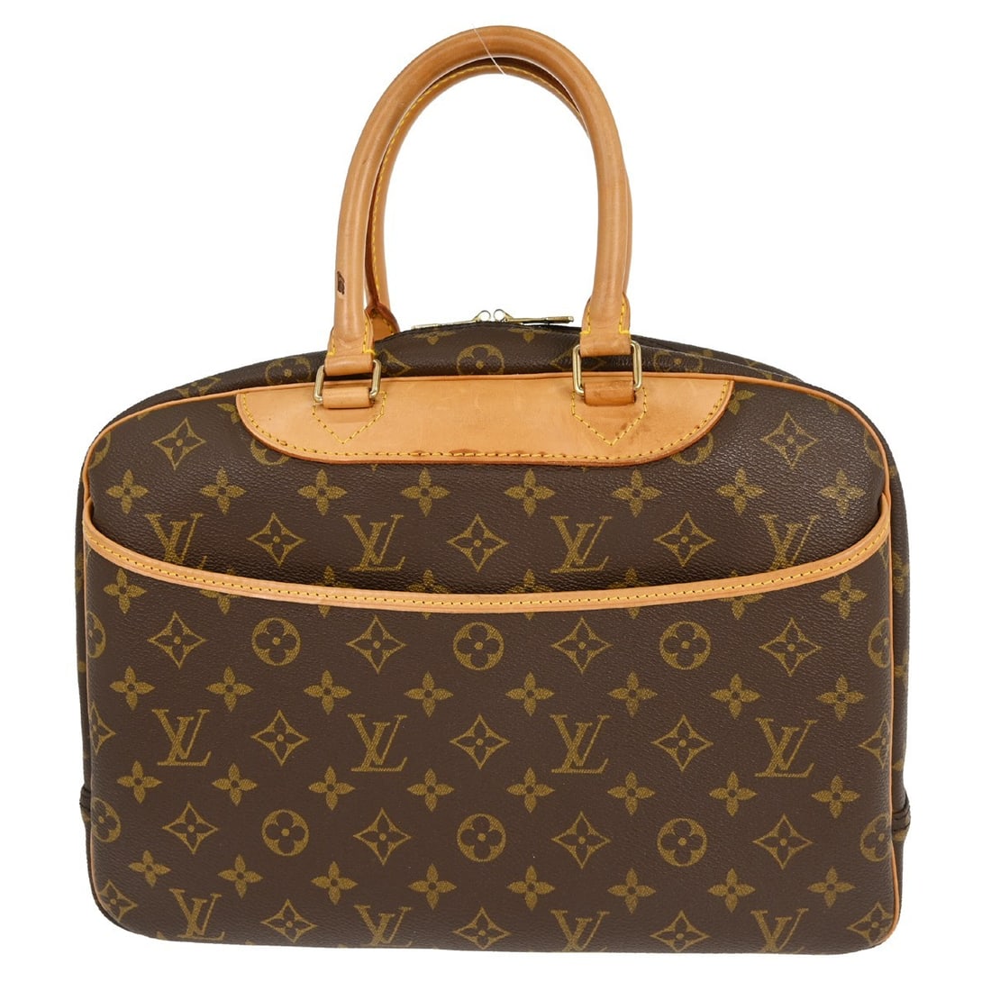 Louis Vuitton Deauville Monogram Canvas Bowling Vanity Bag M47270: Louis Vuitton Deauville Monogram Canvas Bowling Vanity Bag M47270 This Louis Vuitton Deauville Bowling Vanity handbag features the signature monogram canvas leather exterior with beige double handles 