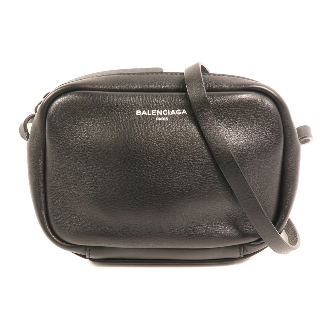 Balenciaga Everyday Camera Shoulder Bag Black Calfskin Leather SHW: Balenciaga Everyday Camera Shoulder Bag Black Calfskin Leather SHW This Balenciaga Everyday Camera Bag is crafted from black calfskin leather and designed as a shoulder bag. It features silver-tone ha