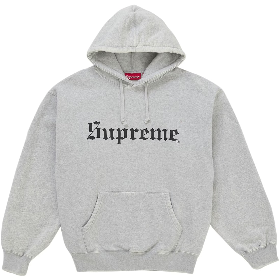 Heather Grey Supreme Old English Logo Washed Cotton Hoodie: Heather Grey Supreme Old English Logo Washed Cotton Hoodie This Supreme Washed Old English Hoodie in heather grey is crafted from premium soft cotton for comfort and durability. It features the iconic