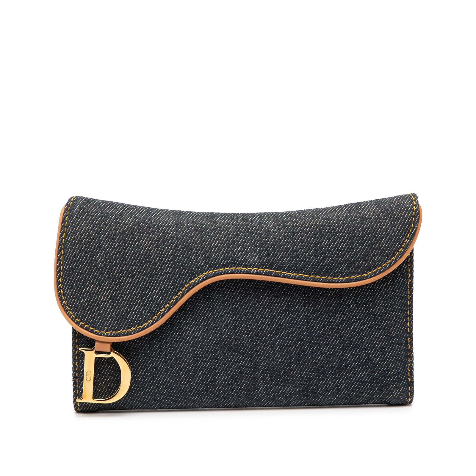 Blue Dior Saddle Denim Trifold Wallet with Leather Trim and Zip Pocket: Blue Dior Saddle Denim Trifold Wallet with Leather Trim and Zip Pocket This Dior Saddle Trifold Continental Wallet showcases a blue denim body complemented by leather trim. It features a flap with a s