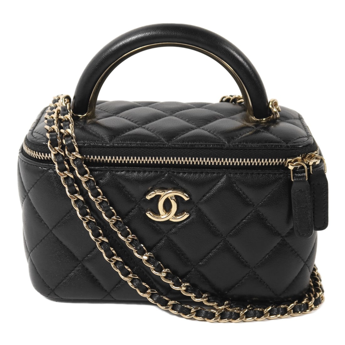 CHANEL Black Lambskin Vanity Case Shoulder Bag GHW Top Handle (1 of 14)