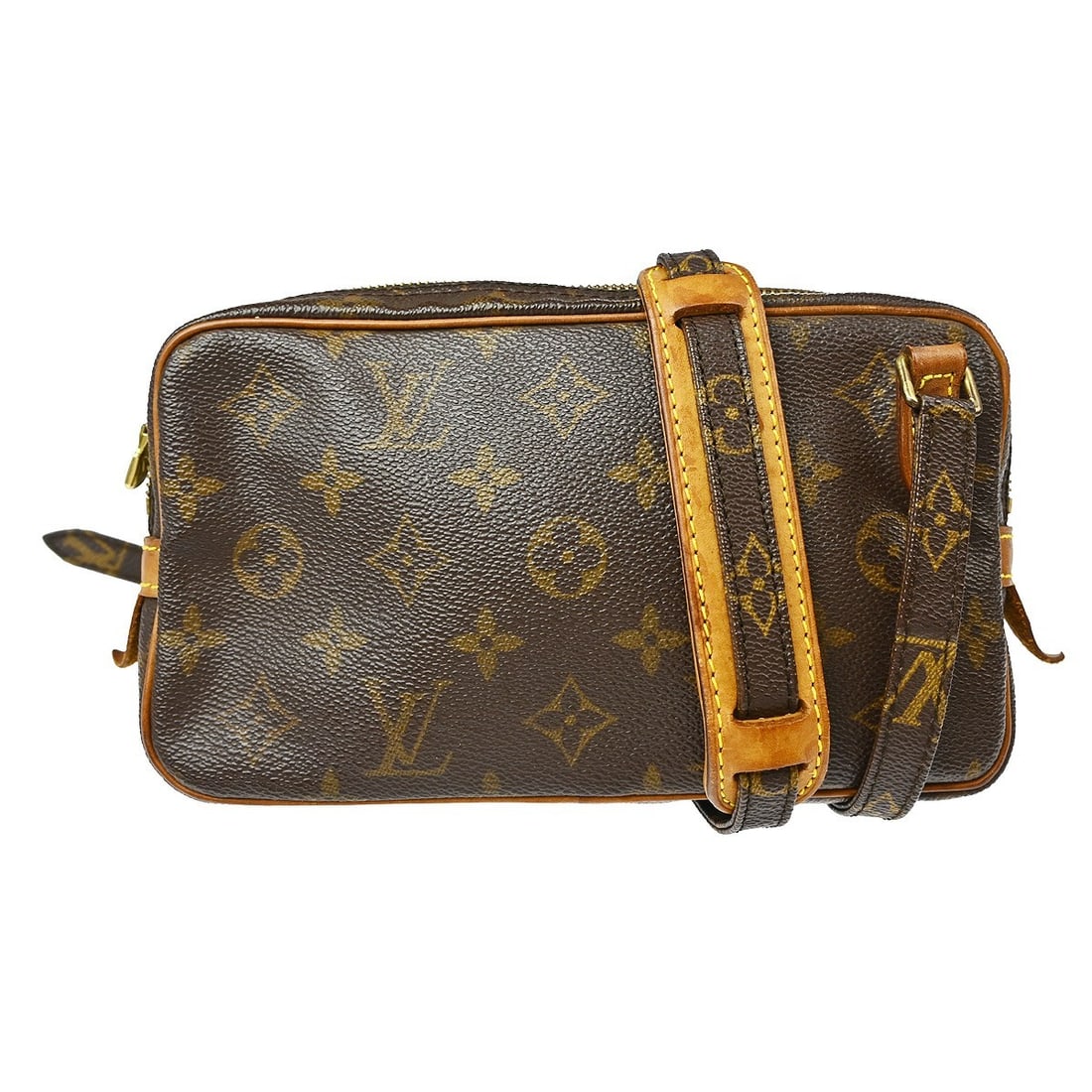 Louis Vuitton Monogram Marly Bandouliere Brown Leather Crossbody Bag M51828: Louis Vuitton Monogram Marly Bandouliere Brown Leather Crossbody Bag M51828 This Louis Vuitton Marly Bandouliere shoulder bag features the iconic monogram pattern on brown leather with a canvas lining