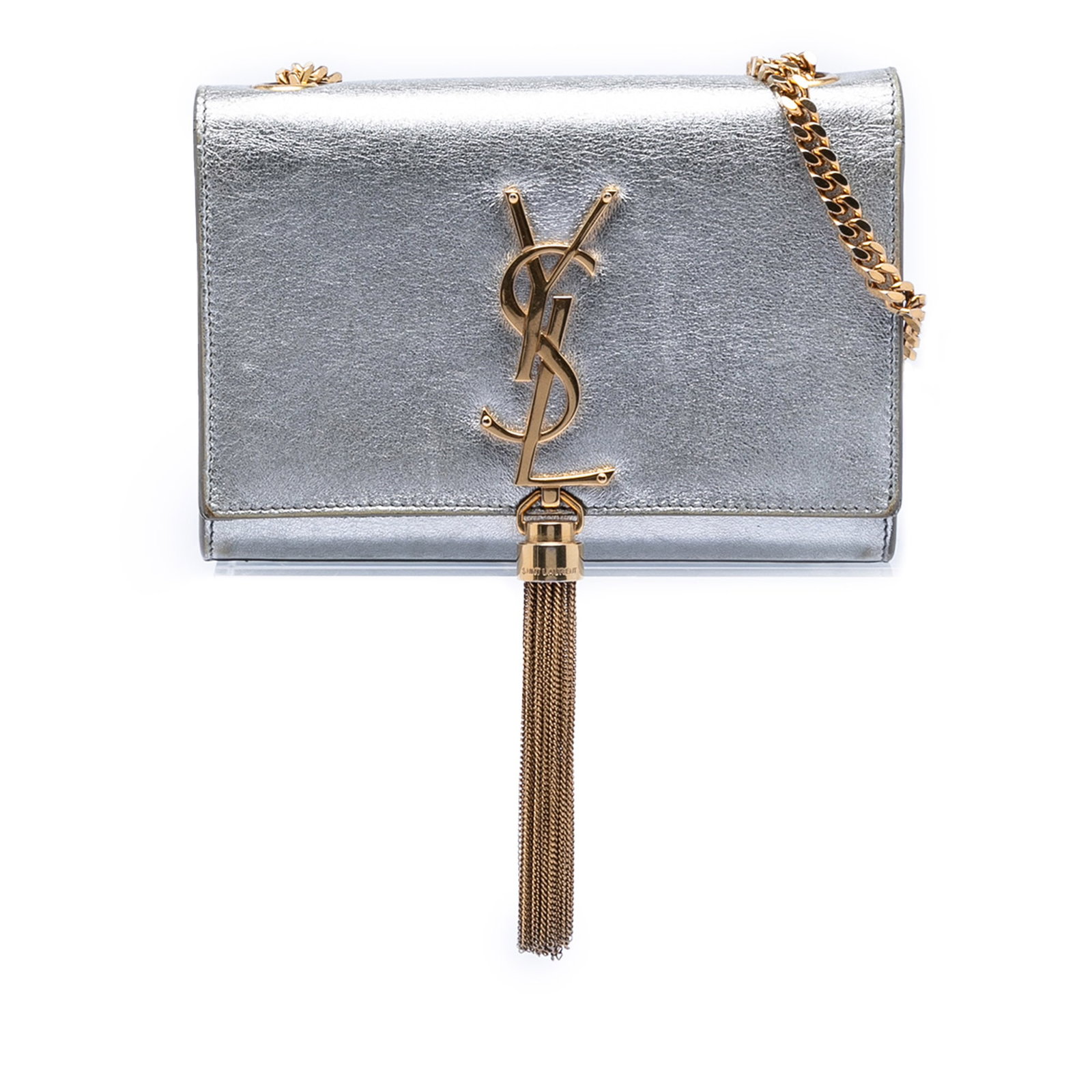 Saint Laurent Kate Small Silver Leather Crossbody Bag with Tassel Detail (1 of 7)