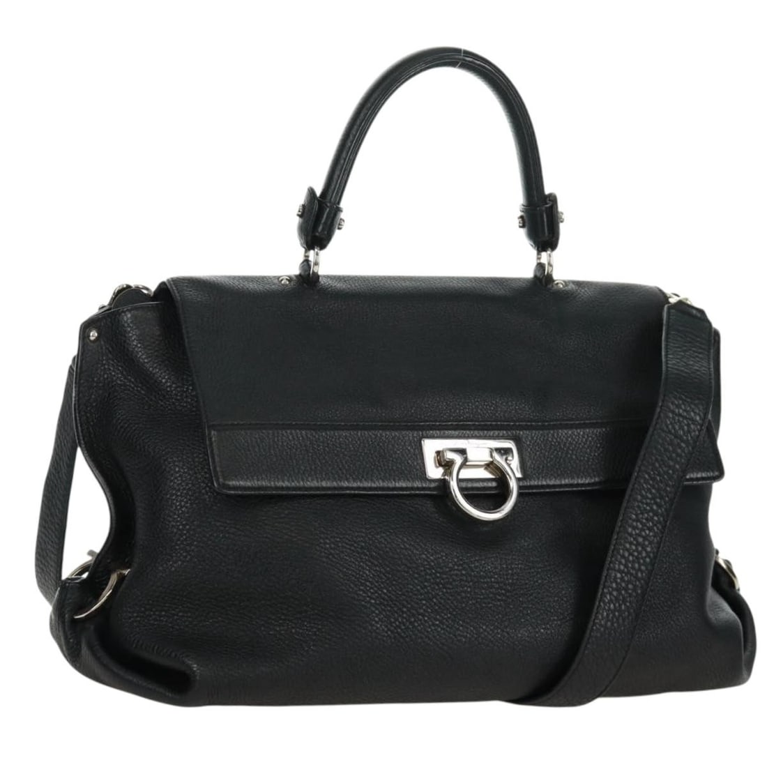 Black Leather Gancini Sofia Shoulder and Handbag by Salvatore Ferragamo (1 of 18)