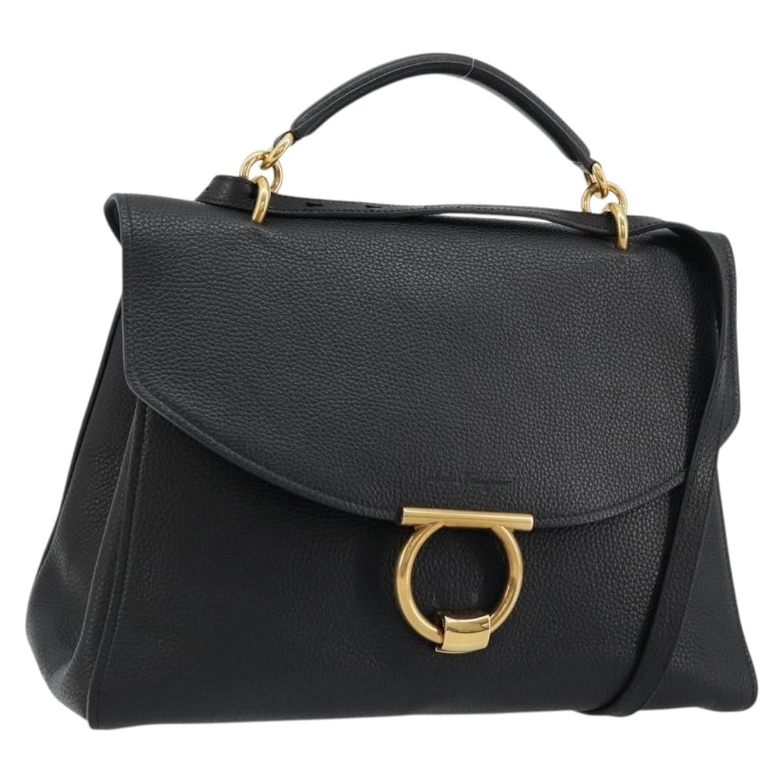 Ferragamo Gancini black leather shoulder bag with dust bag and strap (1 of 18)